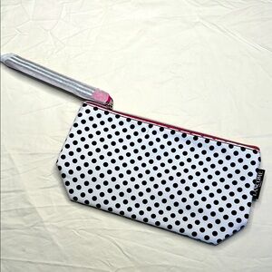 BRAND NEW IN BAG! Lancôme Black and White Polka Dot Clutch cosmetic bag. 9.5” L